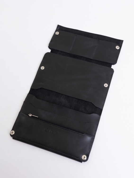 Кожаный холдер для документов, купюр и карт темно-серый