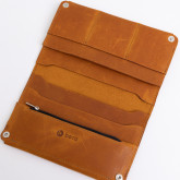 Кожаный холдер для документов, купюр и карт рыжий с винтажным эффектом