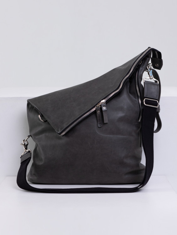Кожаная сумка-трансформер темно-серая