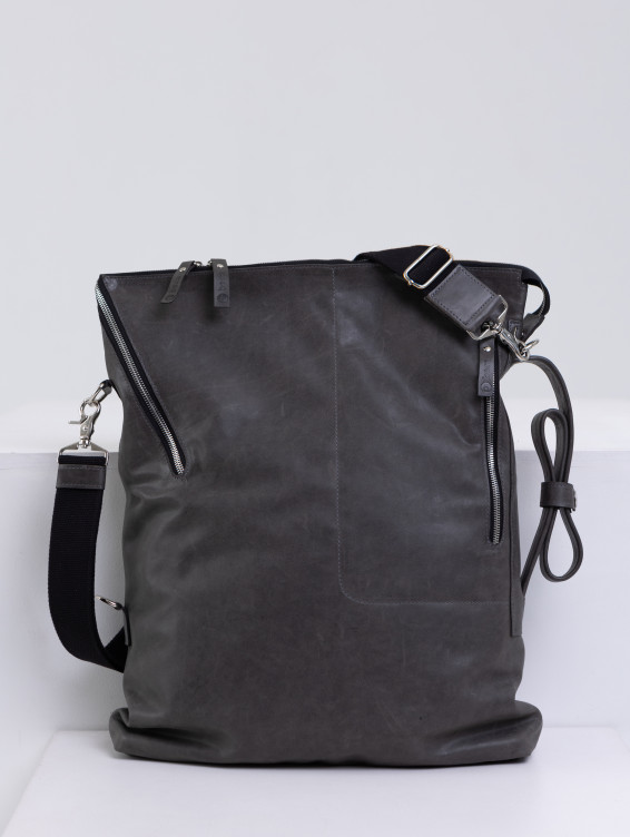 Кожаная сумка-трансформер темно-серая