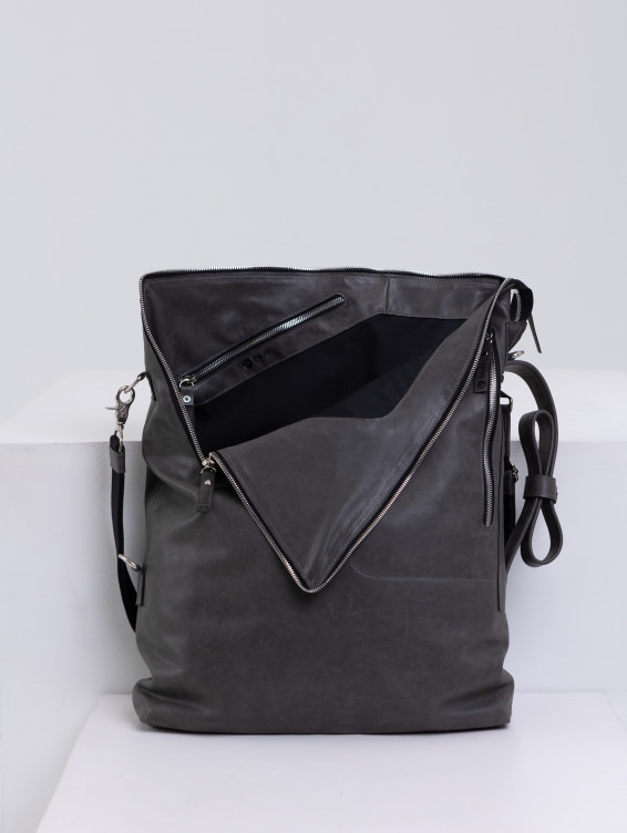 Кожаная сумка-трансформер темно-серая
