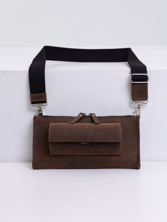 Кожаная сумка с очечником коричневая с винтажным эффектом