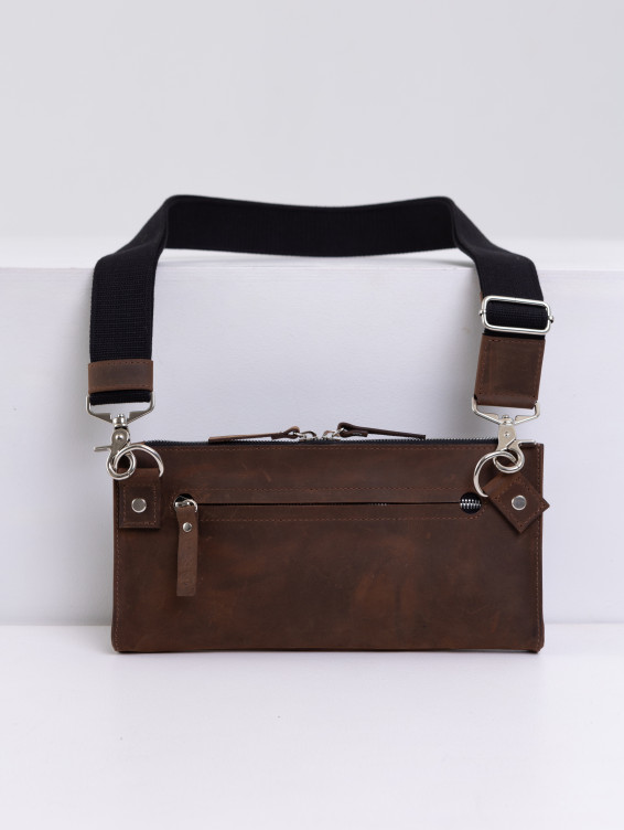 Кожаная сумка с очечником коричневая с винтажным эффектом