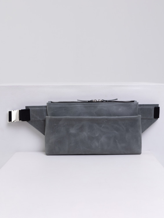 Поясная прямоугольная сумка серая с винтажным эффектом