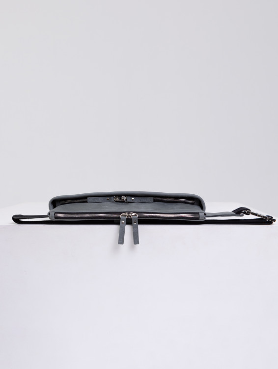 Поясная прямоугольная сумка серая с винтажным эффектом