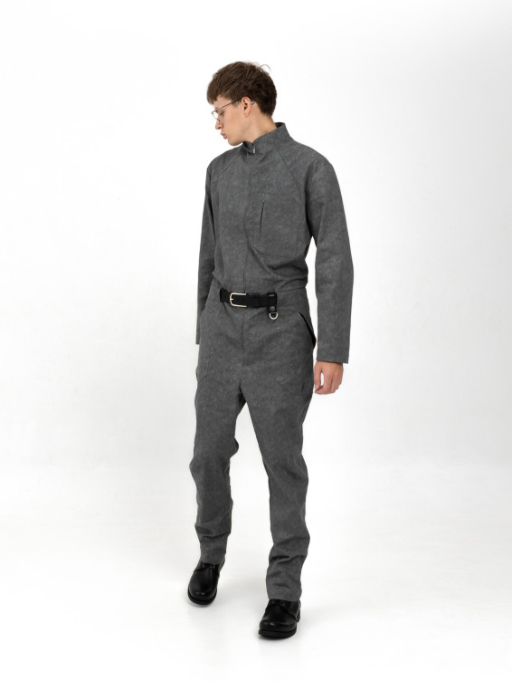 Джинсовый серый комбинезон на молнии