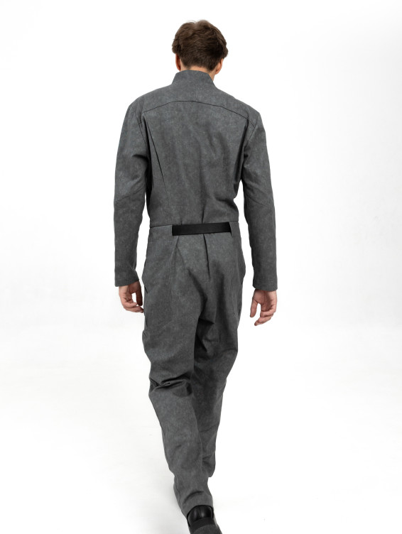 Джинсовый серый комбинезон на молнии