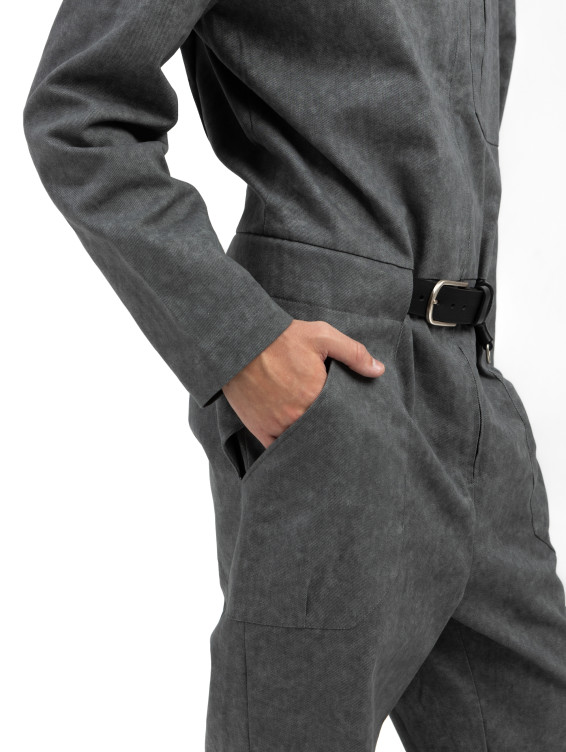 Джинсовый серый комбинезон на молнии