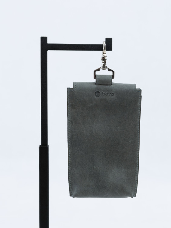 Кожаный подвесной чехол для телефона серый с винтажным эффектом