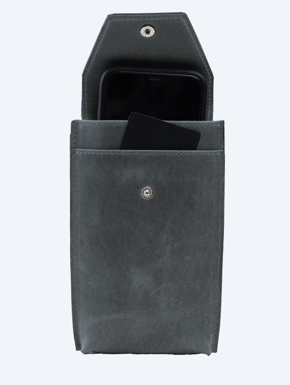 Кожаный подвесной чехол для телефона серый с винтажным эффектом