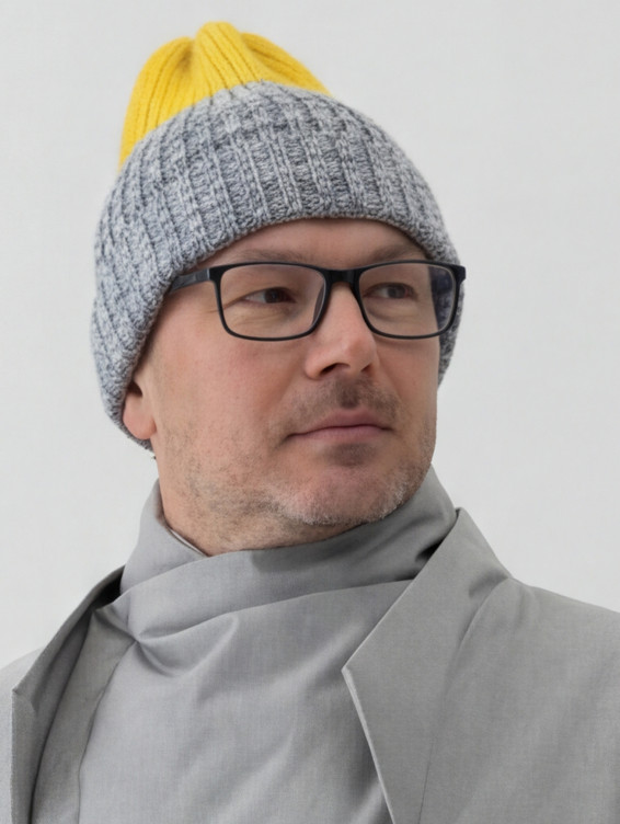 Двухцветная шапка меланж/жёлтая