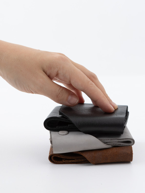 Кожаный складной кошелек серый