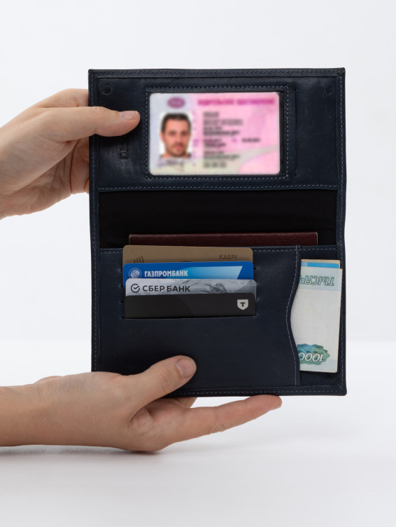 Кожаное портмоне водителя синее