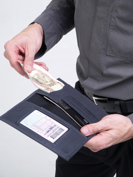 Кожаное портмоне водителя синее