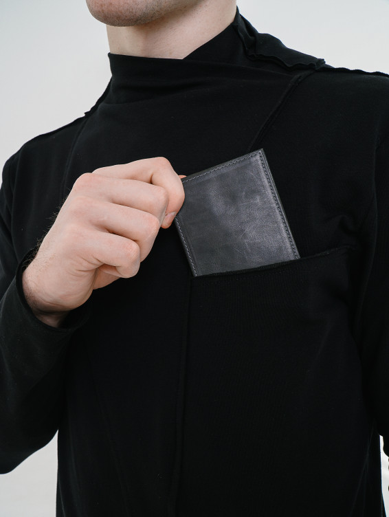 Тонкий кожаный кошелек темно-серый