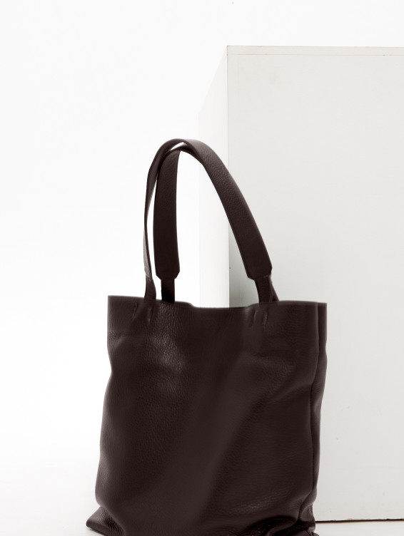 Кожаная сумка-тоут коричневая