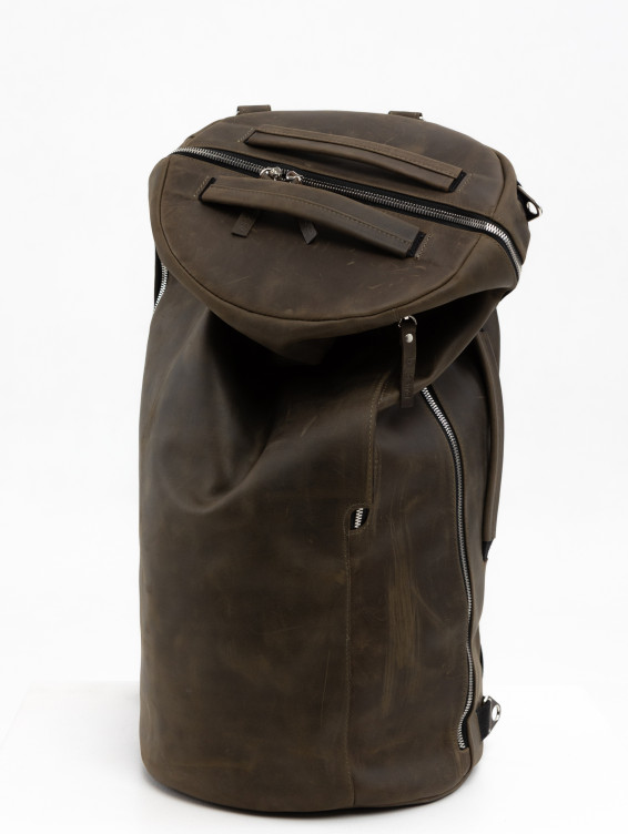 Кожаная сумка-рюкзак зеленая с винтажным эффектом