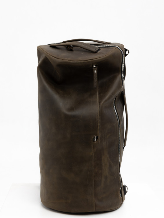 Кожаная сумка-рюкзак зеленая с винтажным эффектом