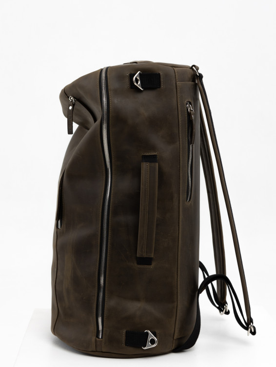 Кожаная сумка-рюкзак зеленая с винтажным эффектом