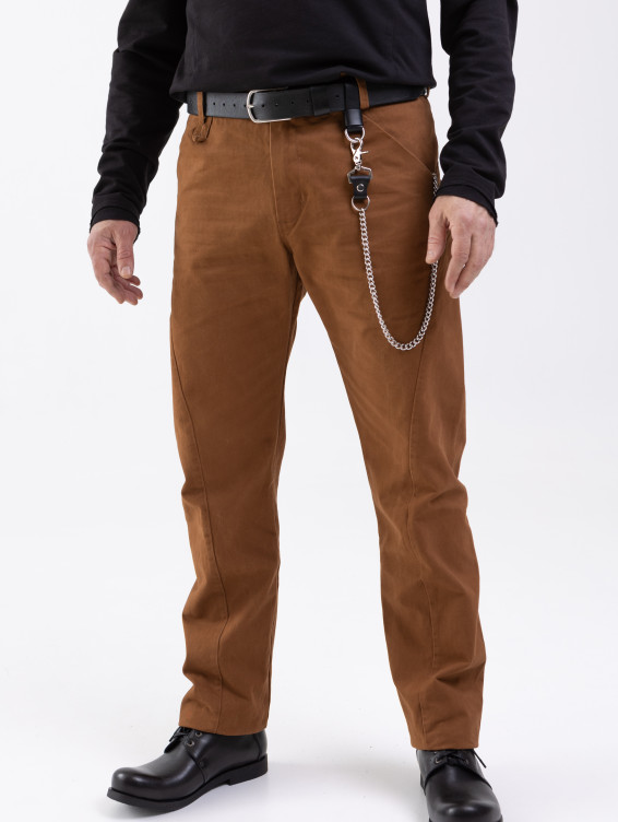 Брюки прямые хлопковые горчичные