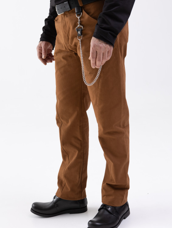 Брюки прямые хлопковые горчичные