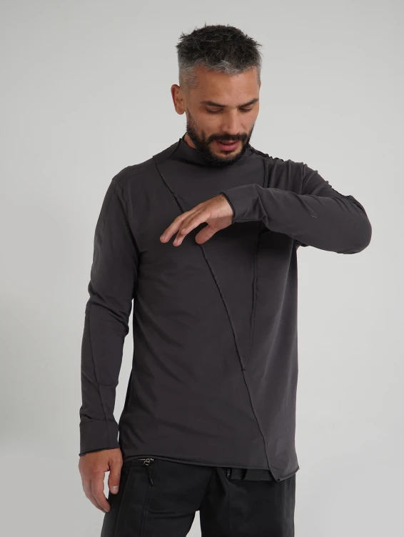 Асимметричная футболка с длинным рукавом темно-серая