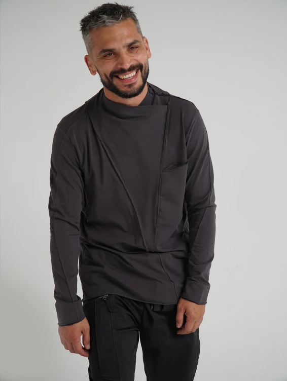 Асимметричная футболка с длинным рукавом темно-серая