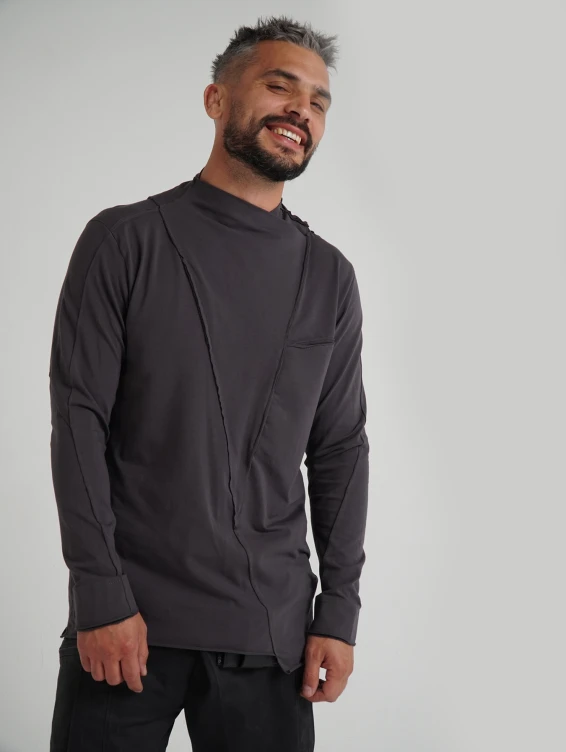 Асимметричная футболка с длинным рукавом темно-серая