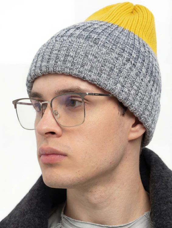 Двухцветная шапка меланж/жёлтая