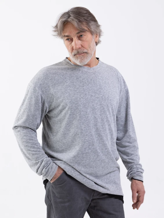 Серо-черный двухслойный лонгслив