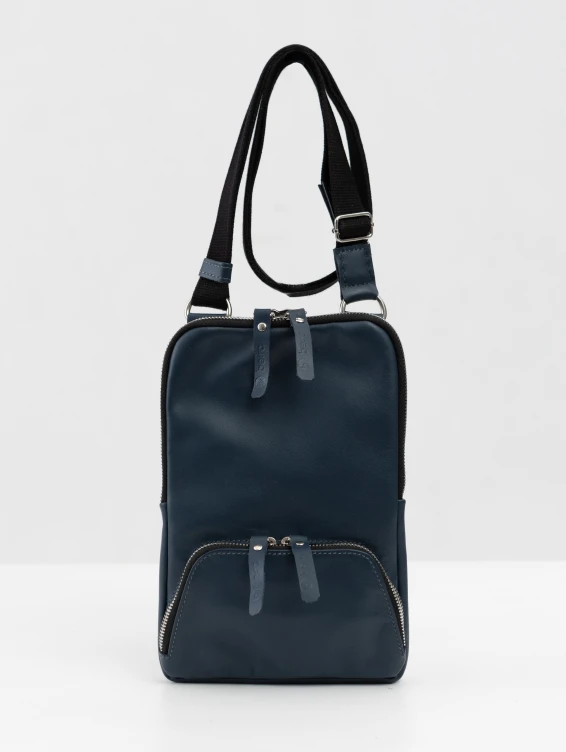 Кожаная прямоугольная микро-сумка синяя