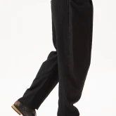 Брюки льняные свободные черные, вид сбоку