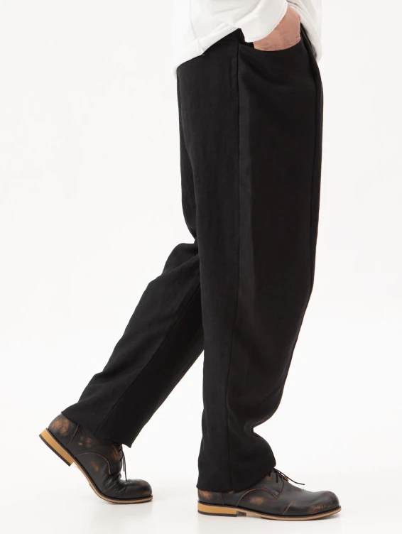 Брюки льняные свободные черные