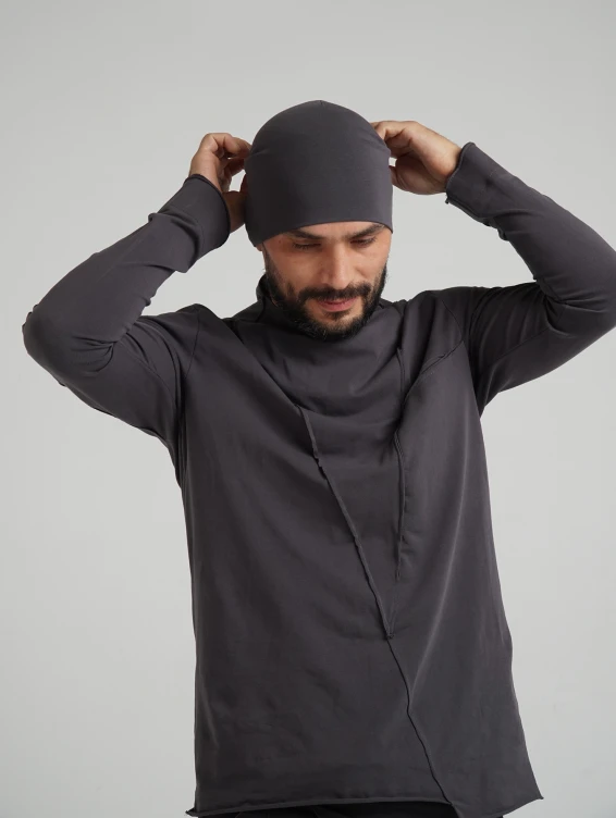 Шапка бини двухслойная темно-серая