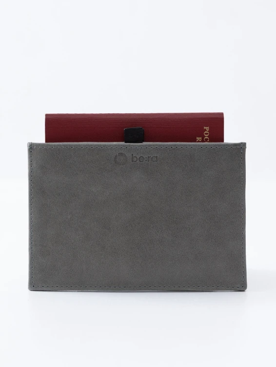 Кожаная обложка-карман для паспорта серая