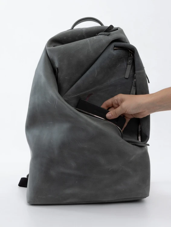 Рюкзак кожаный серый с винтажным эффектом