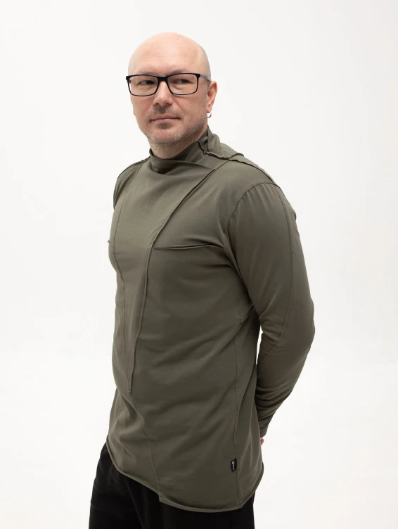 Асимметричная футболка с длинным рукавом зеленая