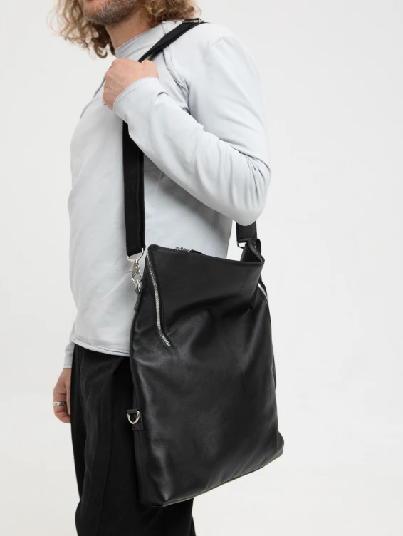 Кожаная сумка-трансформер черная