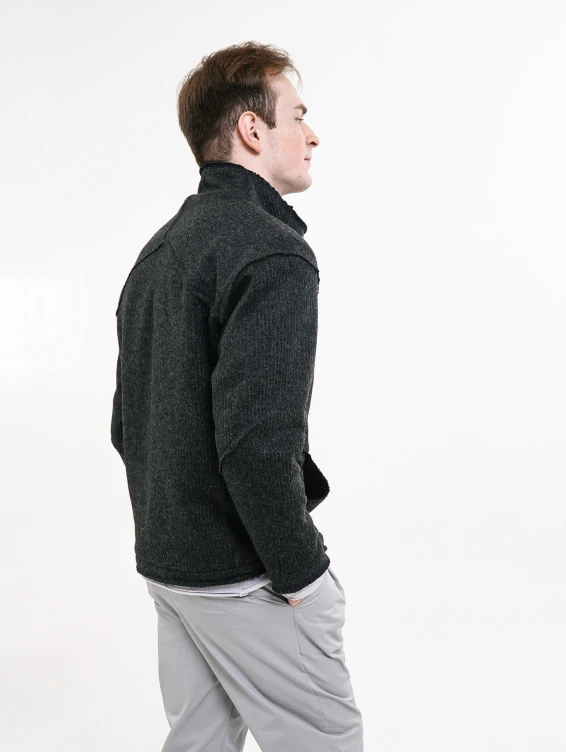 Шерстяной темно-серый свитер-свитшот