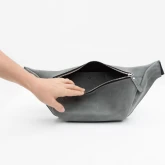 Кожаная поясная сумка серая с винтажным эффектом - изображение 1