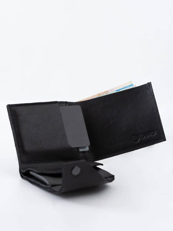 Кожаный складной кошелек черный