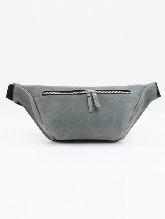 Кожаная поясная сумка серая с винтажным эффектом