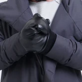 Кожаные черные варежки на флисовом подкладе