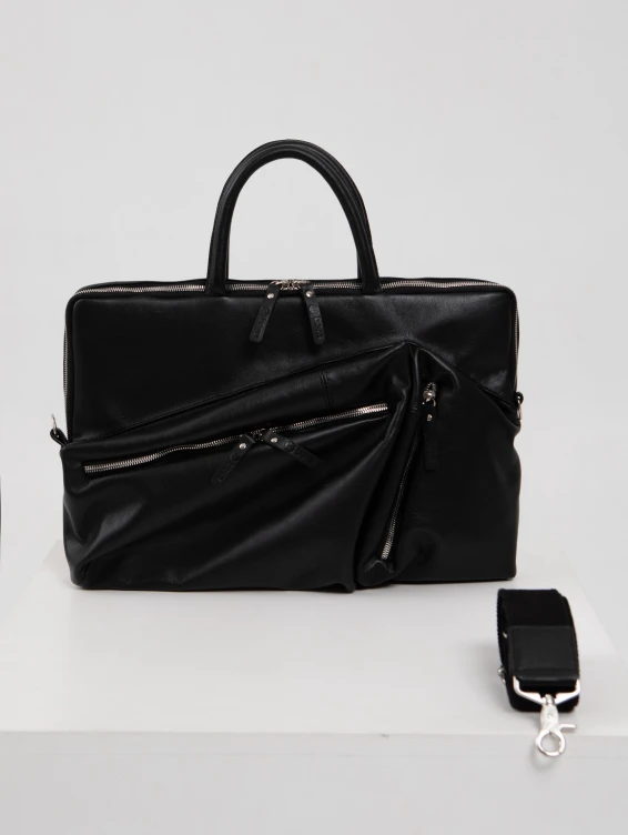 Кожаная сумка для ноутбука черная