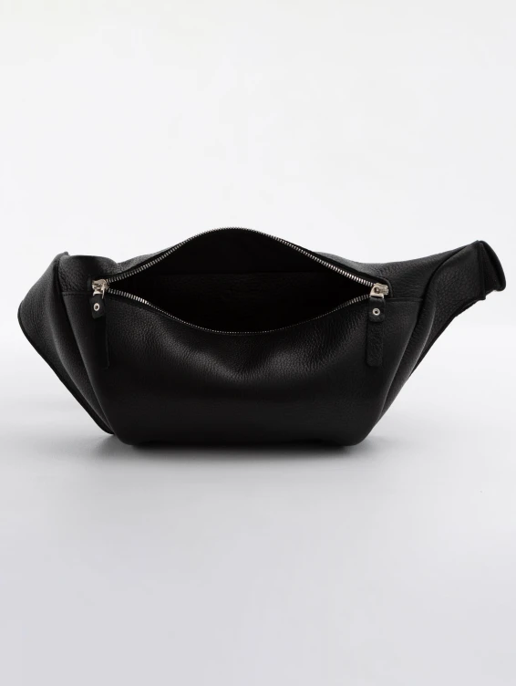 Кожаная поясная сумка черная