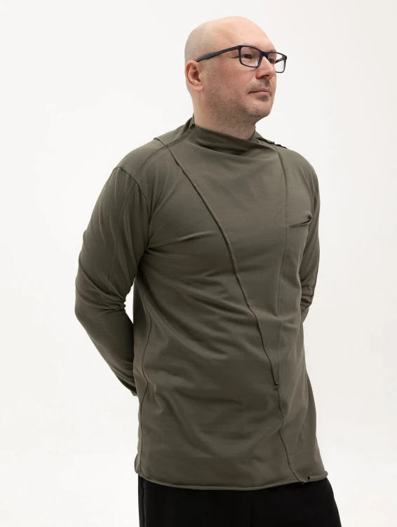 Асимметричная футболка с длинным рукавом зеленая