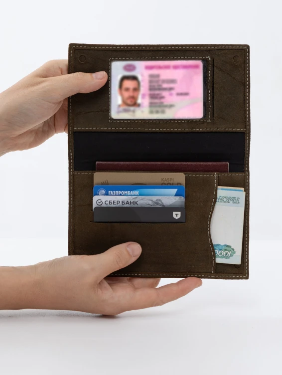 Кожаное портмоне водителя зеленое