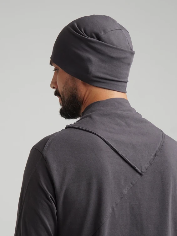 Шапка бини двухслойная темно-серая