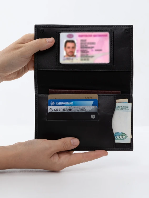 Кожаное портмоне водителя черное