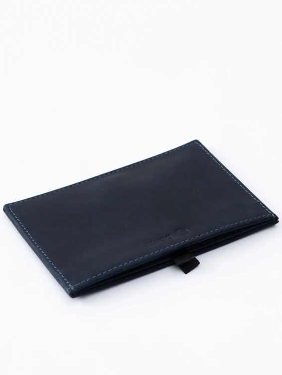 Кожаная обложка-карман для паспорта синяя с винтажным эффектом